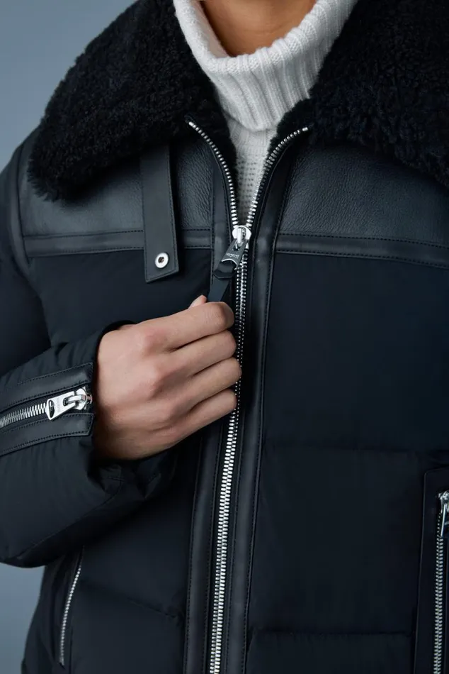Puffer Men Mackage ROBERT Mixedmedia Shearling Down Jacket Black Puffer Men Mackage ROBERT Mixedmedia Shearling Down Jacket Black