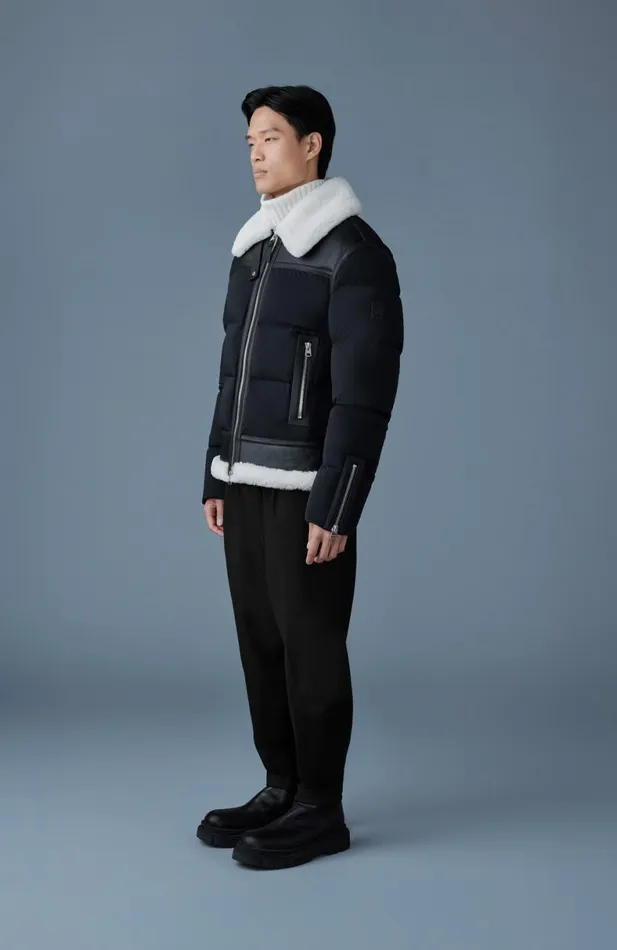 Puffer Men Mackage ROBERT Mixedmedia Shearling Down Jacket Black Puffer Men Mackage ROBERT Mixedmedia Shearling Down Jacket Black