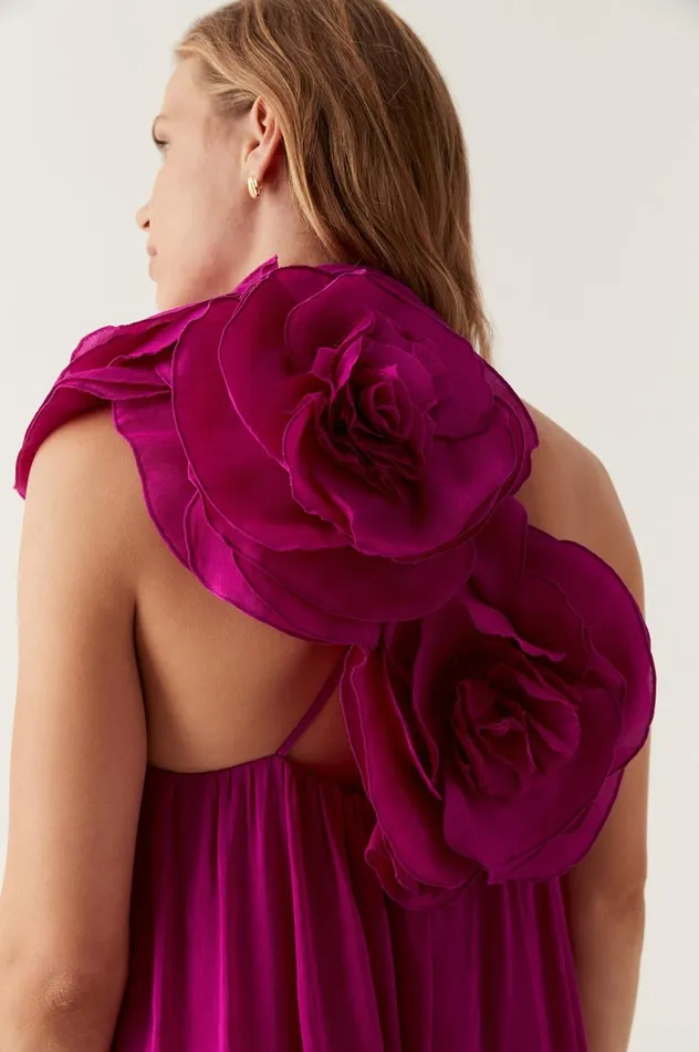 Quintessa Flower Midi Dress Deep Magenta Women Aje Pink Dresses
