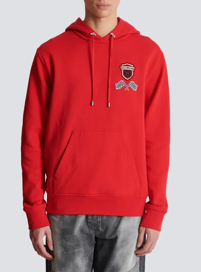 Racing Hoodie Red Men Balmain Sweatshirts