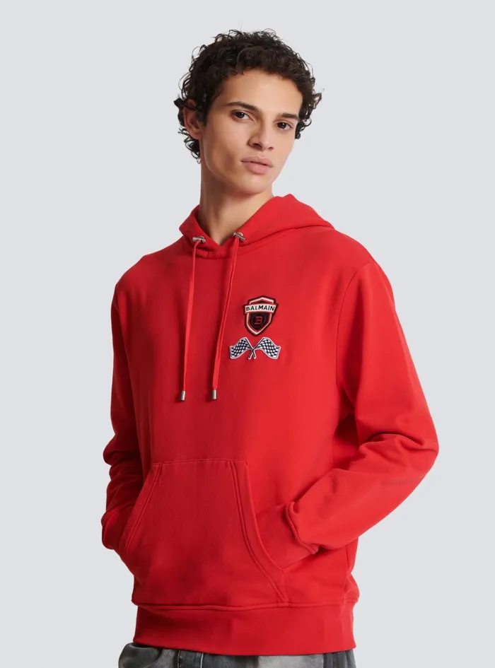 Racing Hoodie Red Men Balmain Sweatshirts