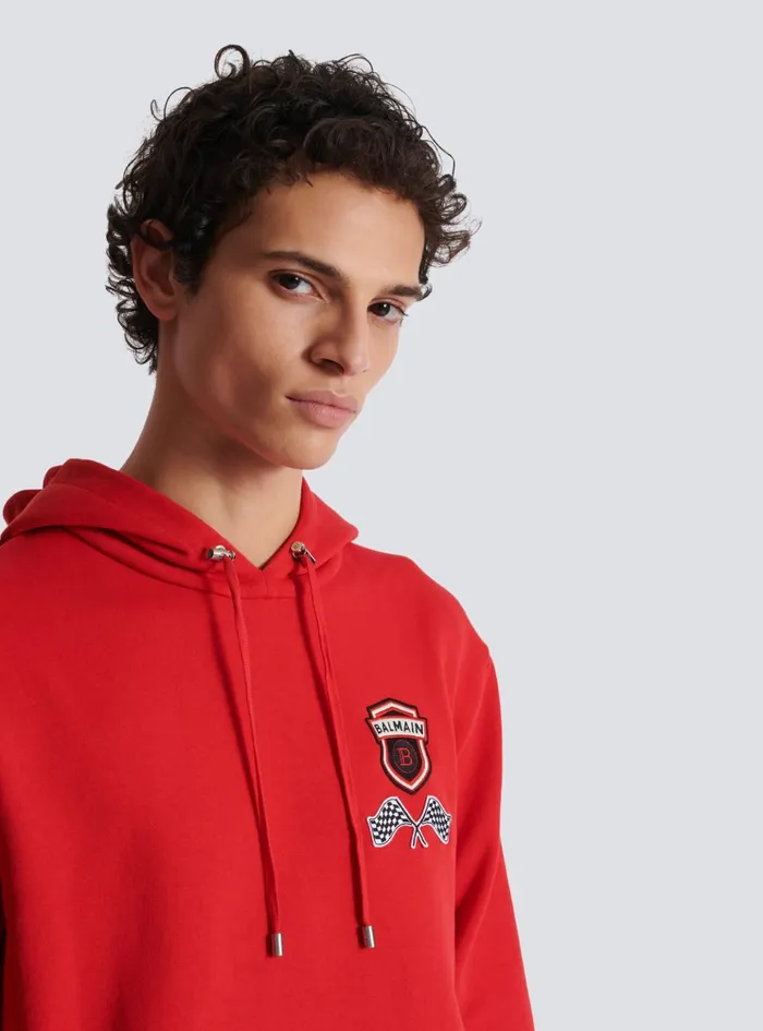 Racing Hoodie Red Men Balmain Sweatshirts