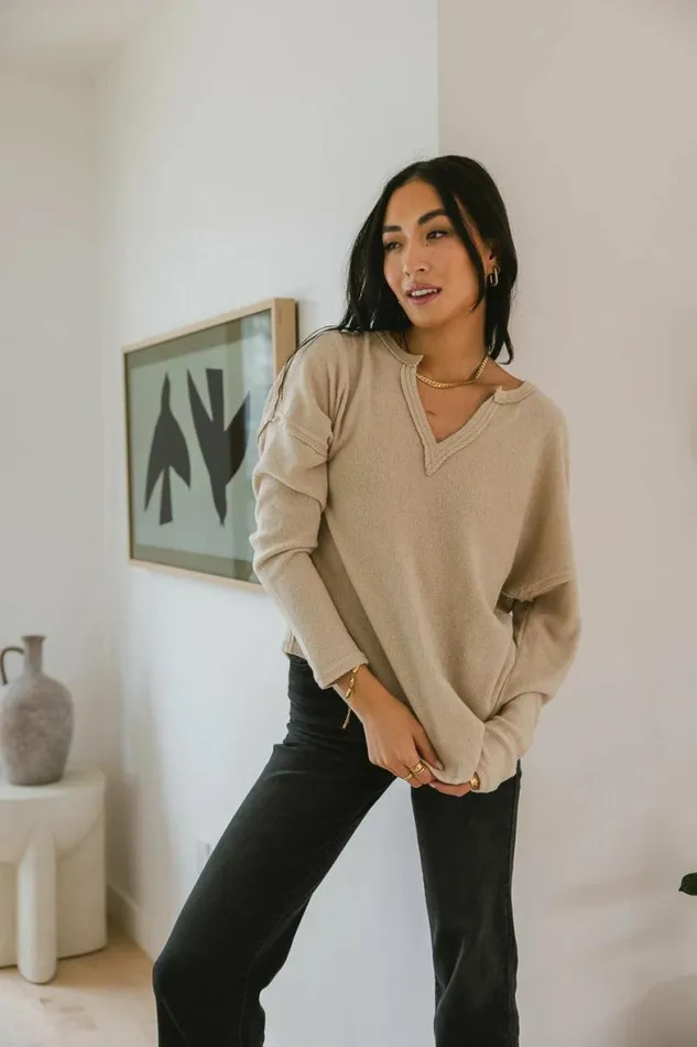 Reed VNeck Knit Top In Khaki Khaki Women Bohme Tops