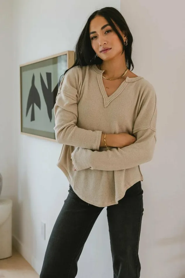 Reed VNeck Knit Top In Khaki Khaki Women Bohme Tops