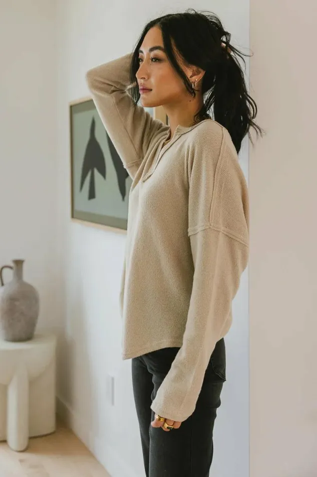 Reed VNeck Knit Top In Khaki Khaki Women Bohme Tops