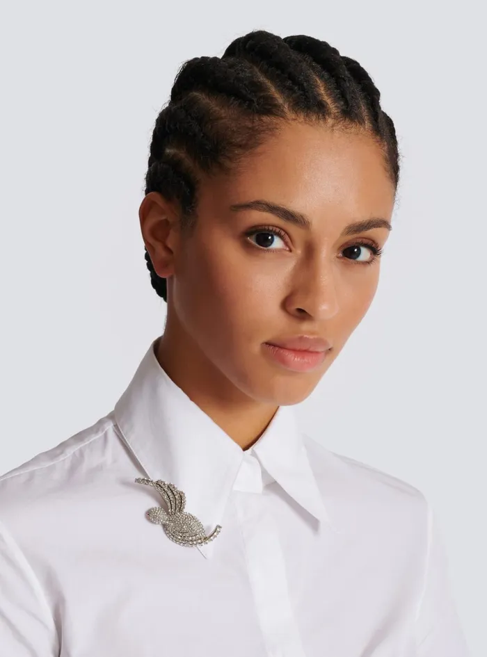 Rhinestone And Palladium Swallow Brooch Silver Women Balmain Fashion Jewelry