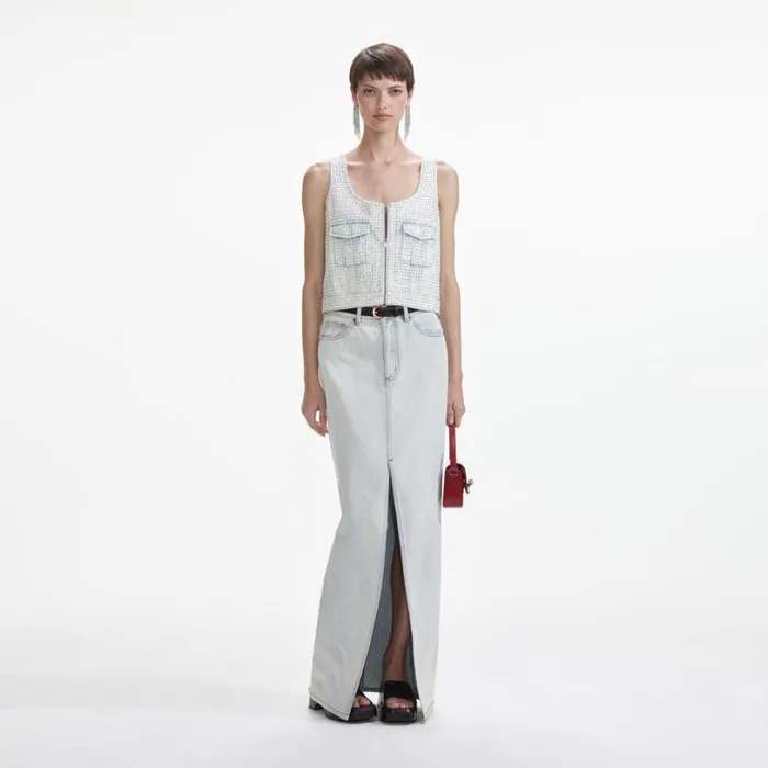 Rhinestone Denim Cargo Top Women Self Portrait Tops
