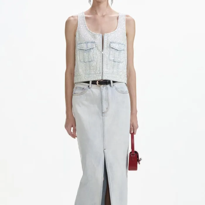 Rhinestone Denim Cargo Top Women Self Portrait Tops Rhinestone Denim Cargo Top Women Self Portrait Tops