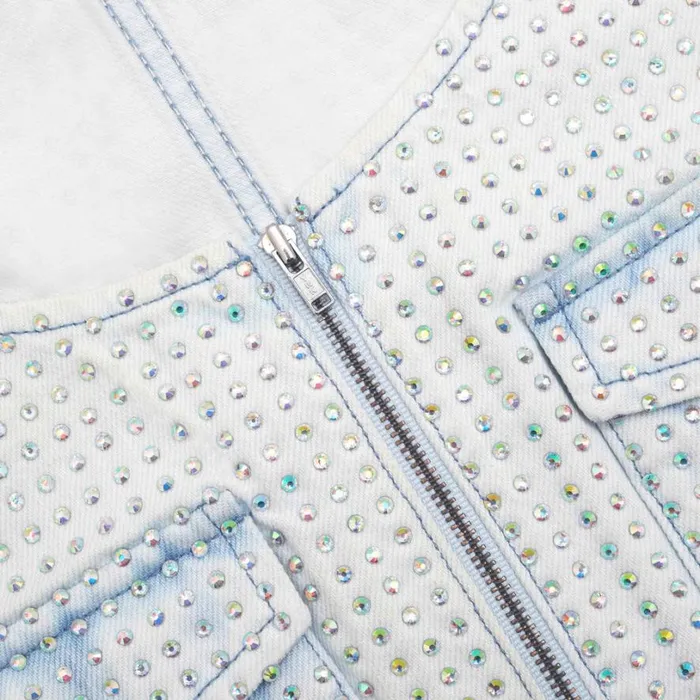 Rhinestone Denim Cargo Top Women Self Portrait Tops Rhinestone Denim Cargo Top Women Self Portrait Tops