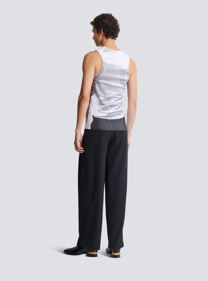 Ribbed Tank Top With Tie Print White Men Balmain TShirts