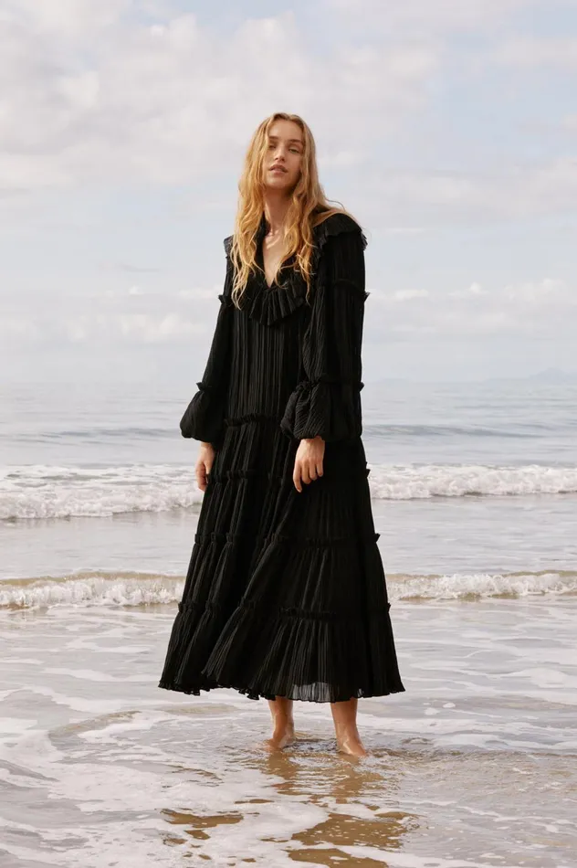 Robyn Tiered Midi Dress Black Women Aje Black Dresses