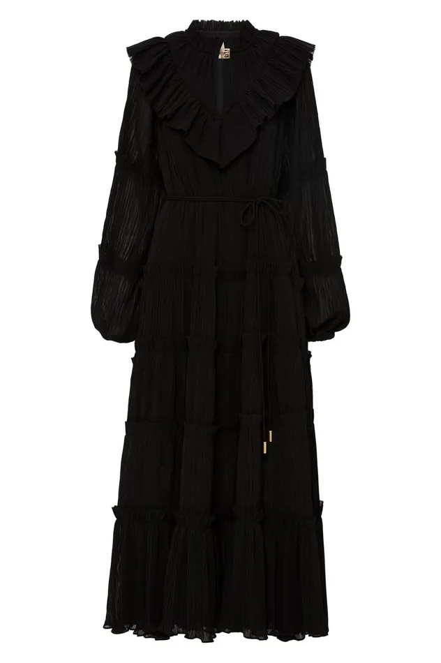 Robyn Tiered Midi Dress Black Women Aje Black Dresses