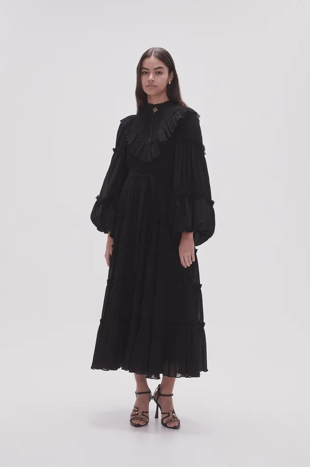 Robyn Tiered Midi Dress Black Women Aje Black Dresses