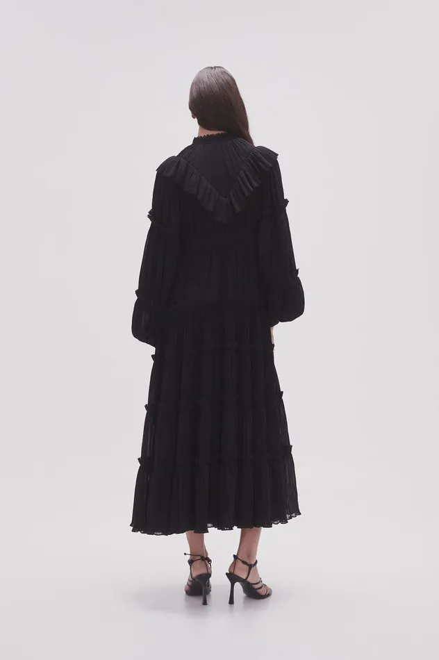 Robyn Tiered Midi Dress Black Women Aje Black Dresses