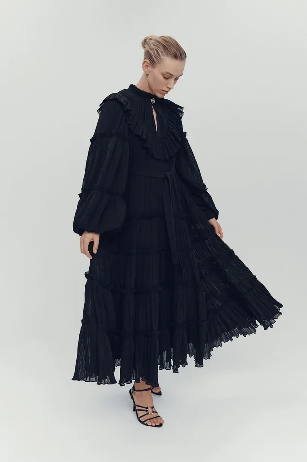 Robyn Tiered Midi Dress Black Women Aje Black Dresses