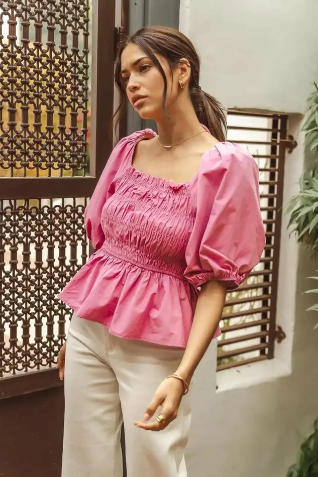 Rooney Peplum Top Pink Women Bohme Tops