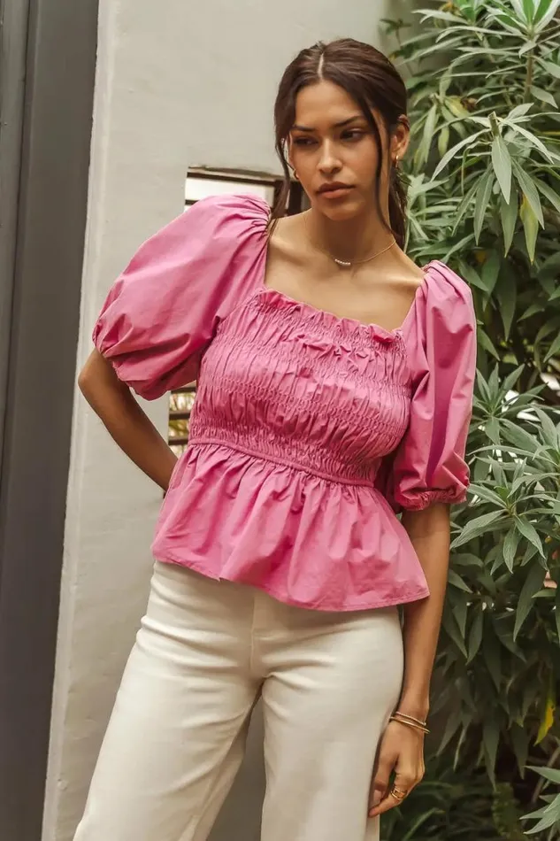 Rooney Peplum Top Pink Women Bohme Tops