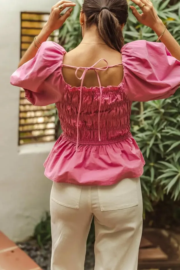 Rooney Peplum Top Pink Women Bohme Tops