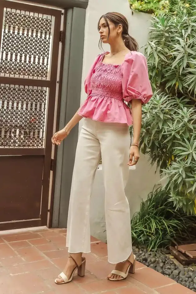 Rooney Peplum Top Pink Women Bohme Tops