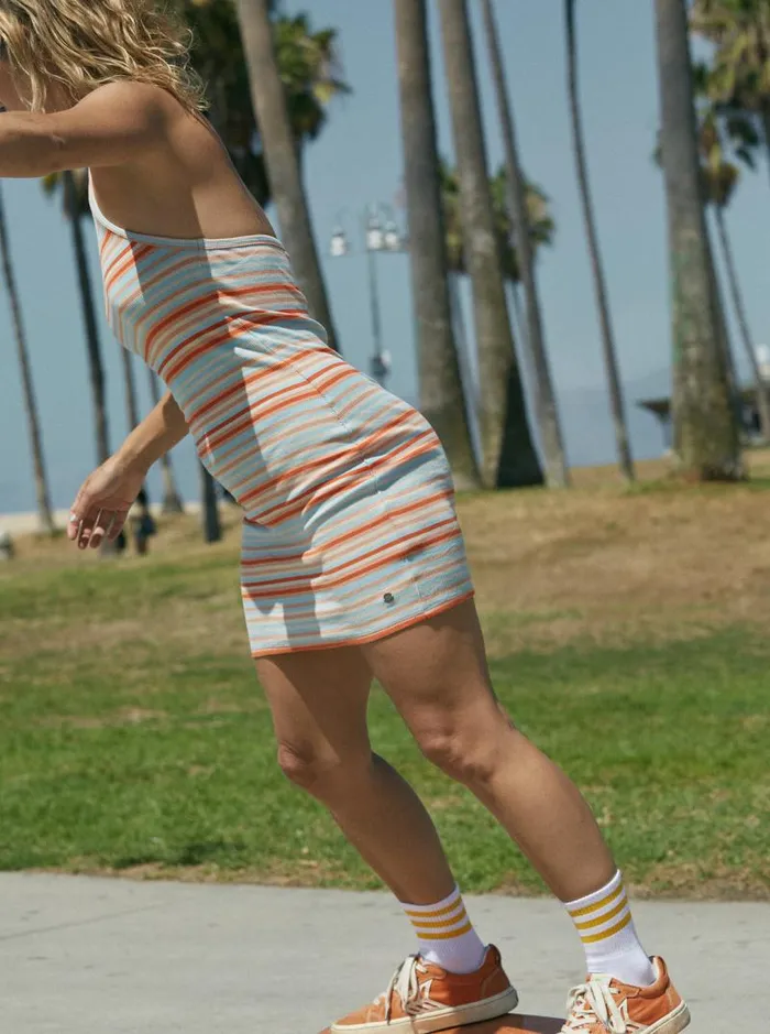 Roxy Dresses Retro Coast Halter Mini Dress Warm Sunset Stripe 8211 Women