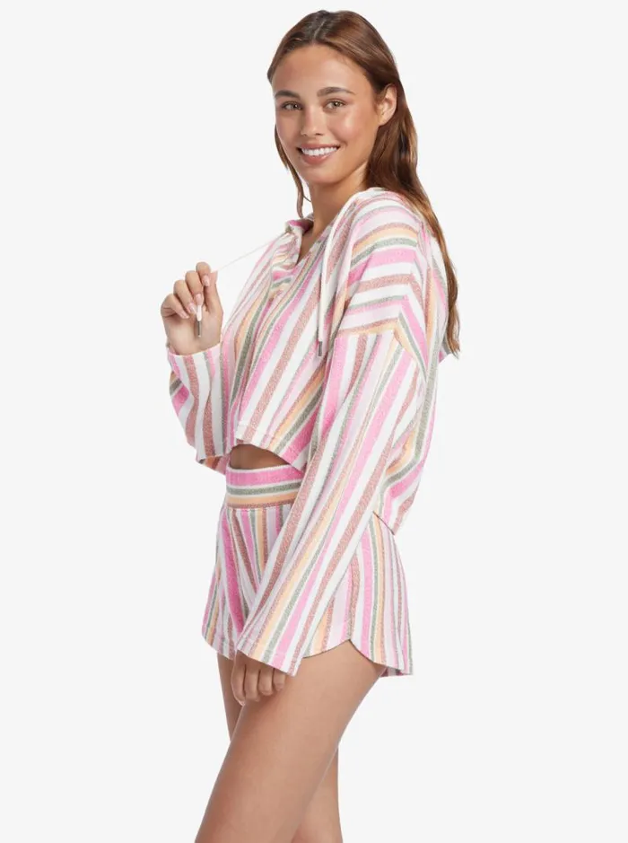 Roxy Jackets Drop A Wave Poncho Hoodie Shocking Pink Tulum Stripe 8211 Women