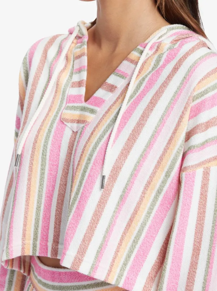 Roxy Jackets Drop A Wave Poncho Hoodie Shocking Pink Tulum Stripe 8211 Women