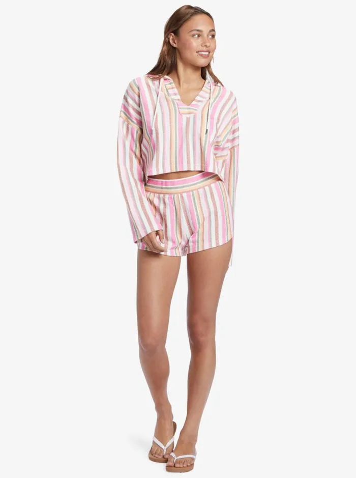 Roxy Jackets Drop A Wave Poncho Hoodie Shocking Pink Tulum Stripe 8211 Women