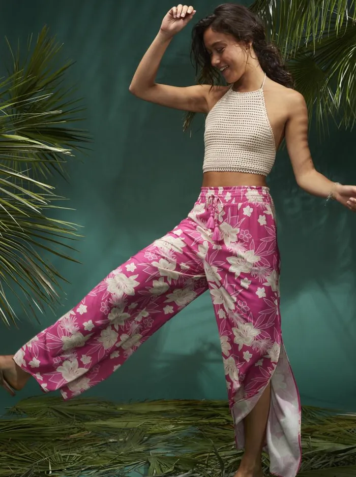 Roxy Pants and Jeans Tropical Rhythm Beachy Pants Shocking Pink Wild Oasis 8211 Women