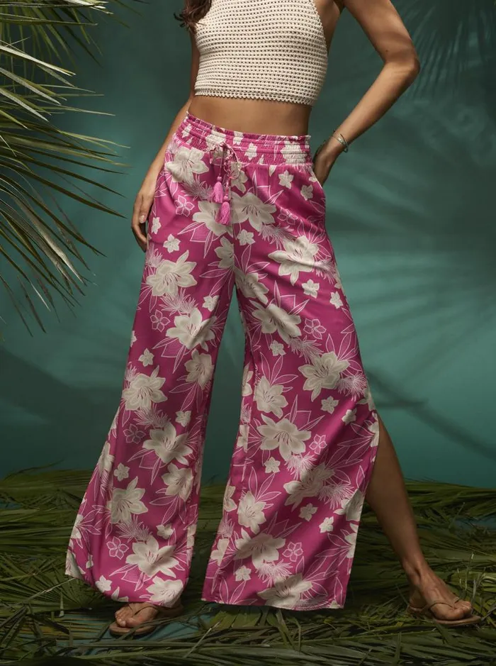 Roxy Pants and Jeans Tropical Rhythm Beachy Pants Shocking Pink Wild Oasis 8211 Women