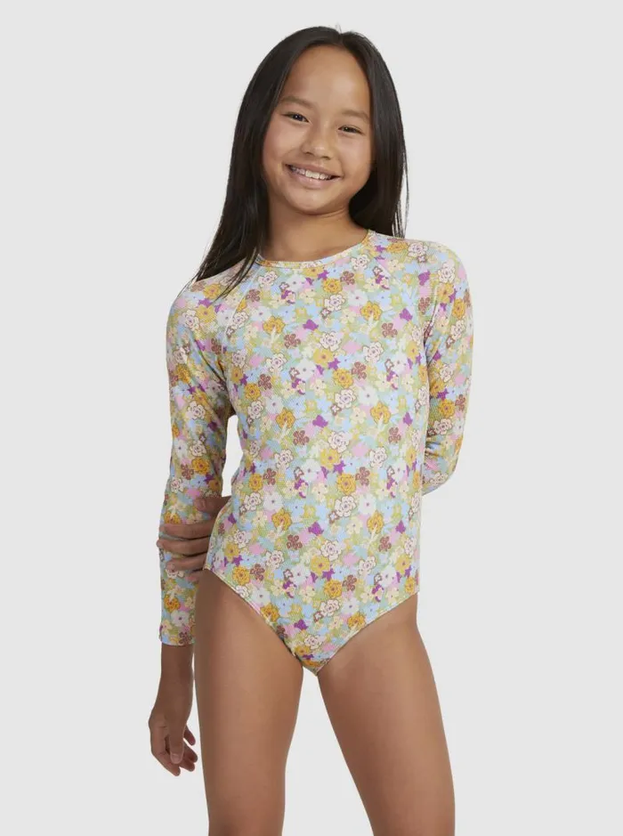 Roxy Surf Girls039 716 Nostalgic Seaside LongSleeve Swimsuit Fern Memories 8211 Kids
