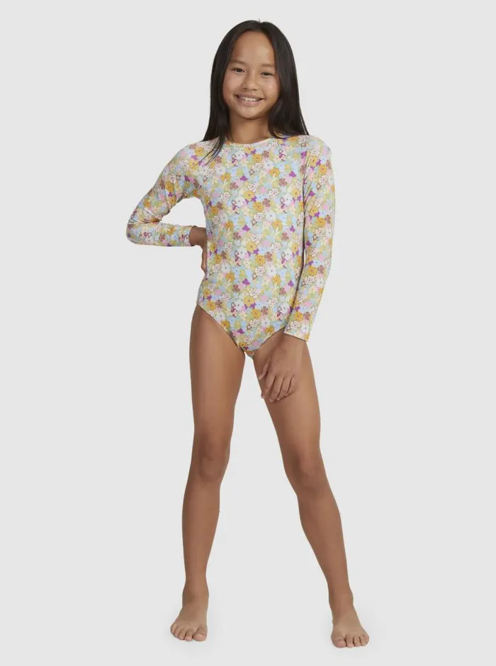 Roxy Surf Girls039 716 Nostalgic Seaside LongSleeve Swimsuit Fern Memories 8211 Kids