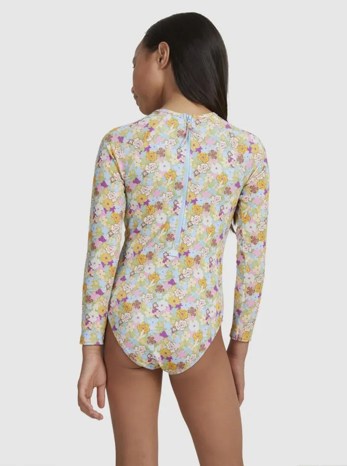 Roxy Surf Girls039 716 Nostalgic Seaside LongSleeve Swimsuit Fern Memories 8211 Kids