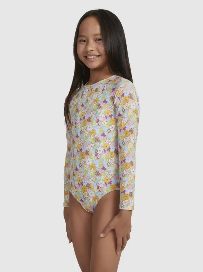 Roxy Surf Girls039 716 Nostalgic Seaside LongSleeve Swimsuit Fern Memories 8211 Kids