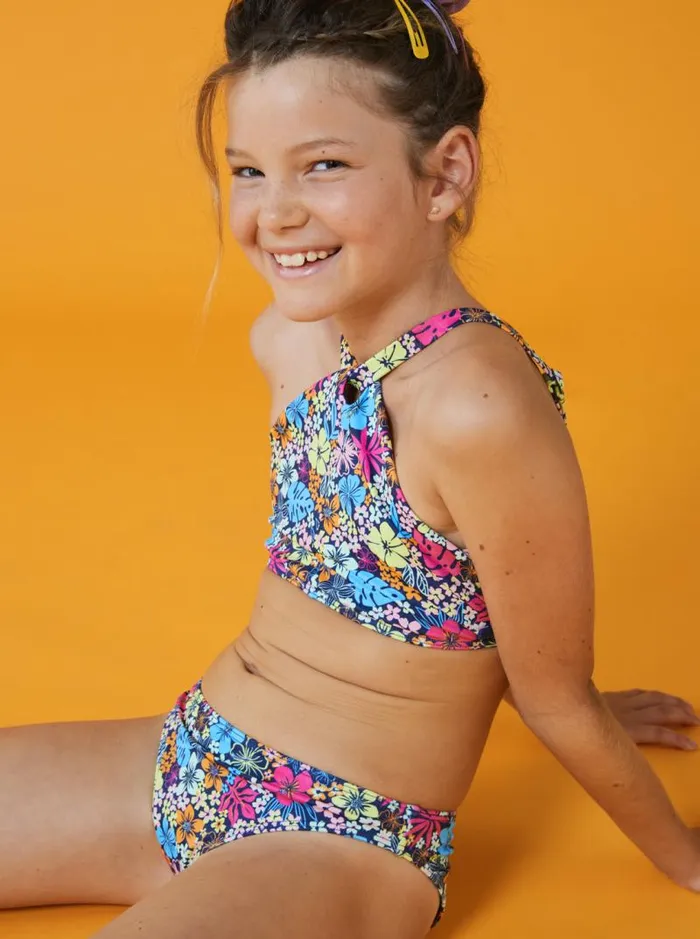 Roxy Swim Girl039s 416 Daisy Mood Two Piece Crop Top Bikini Set For Girls Mood Indigo Tropical Rays 8211 Kids