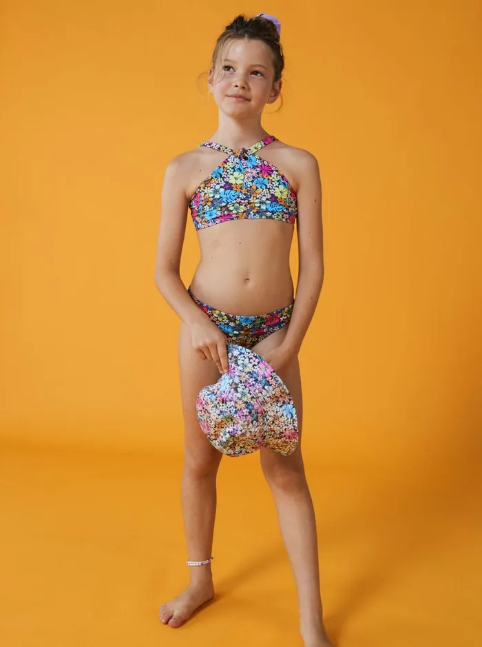 Roxy Swim Girl039s 416 Daisy Mood Two Piece Crop Top Bikini Set For Girls Mood Indigo Tropical Rays 8211 Kids
