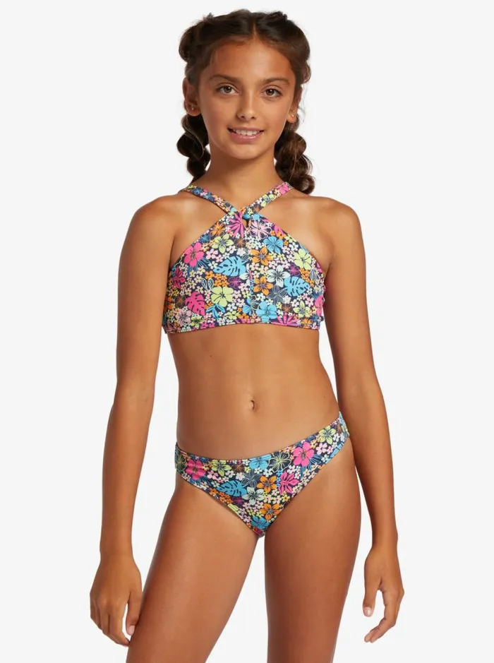 Roxy Swim Girl039s 416 Daisy Mood Two Piece Crop Top Bikini Set For Girls Mood Indigo Tropical Rays 8211 Kids