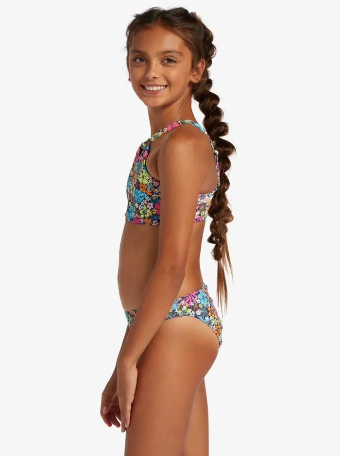 Roxy Swim Girl039s 416 Daisy Mood Two Piece Crop Top Bikini Set For Girls Mood Indigo Tropical Rays 8211 Kids