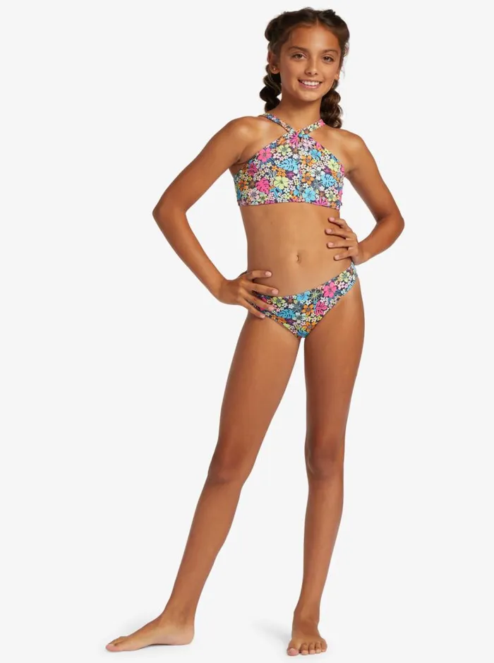 Roxy Swim Girl039s 416 Daisy Mood Two Piece Crop Top Bikini Set For Girls Mood Indigo Tropical Rays 8211 Kids