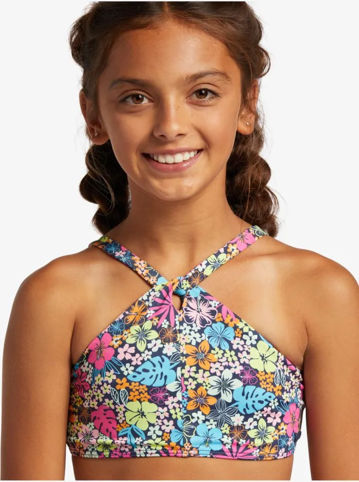 Roxy Swim Girl039s 416 Daisy Mood Two Piece Crop Top Bikini Set For Girls Mood Indigo Tropical Rays 8211 Kids