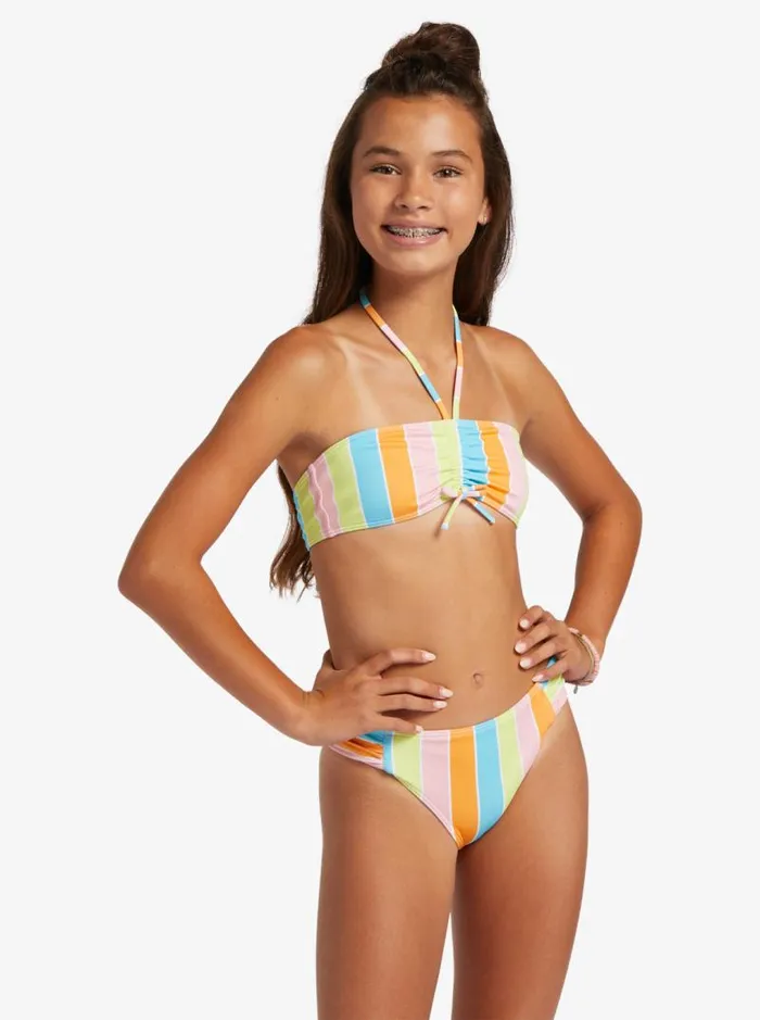 Roxy Swim Girl039s 416 Last In Paradise Two Piece Bandeau Bikini Set For Girls Bachelor Button Rainbow Rays 8211 Kids