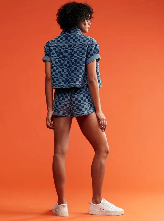 Roxy Tops Blue Wave Club Printed Short Sleeve Denim Shirt Mood Indigo Sol Power 8211 Women