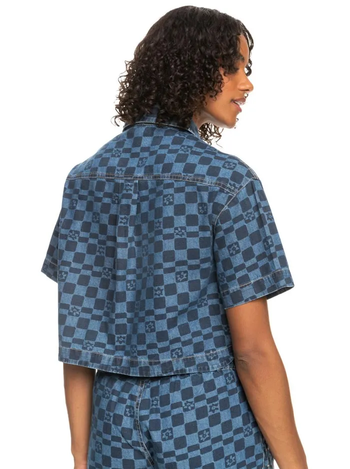 Roxy Tops Blue Wave Club Printed Short Sleeve Denim Shirt Mood Indigo Sol Power 8211 Women Roxy Tops Blue Wave Club Printed Short Sleeve Denim Shirt Mood Indigo Sol Power 8211 Women