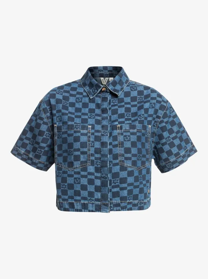 Roxy Tops Blue Wave Club Printed Short Sleeve Denim Shirt Mood Indigo Sol Power 8211 Women Roxy Tops Blue Wave Club Printed Short Sleeve Denim Shirt Mood Indigo Sol Power 8211 Women