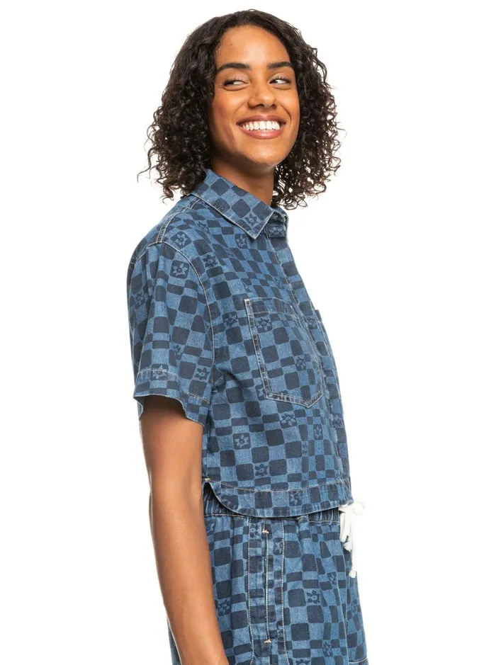 Roxy Tops Blue Wave Club Printed Short Sleeve Denim Shirt Mood Indigo Sol Power 8211 Women Roxy Tops Blue Wave Club Printed Short Sleeve Denim Shirt Mood Indigo Sol Power 8211 Women