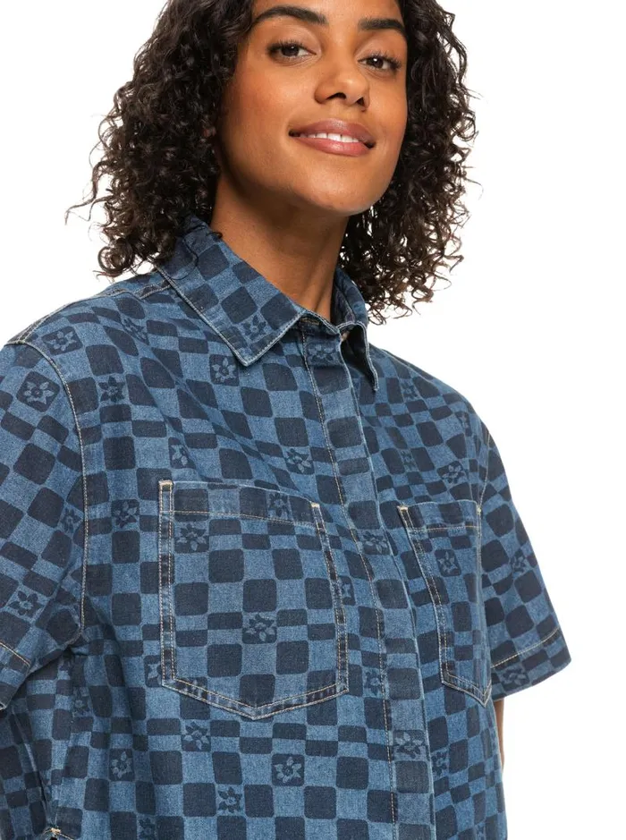 Roxy Tops Blue Wave Club Printed Short Sleeve Denim Shirt Mood Indigo Sol Power 8211 Women Roxy Tops Blue Wave Club Printed Short Sleeve Denim Shirt Mood Indigo Sol Power 8211 Women