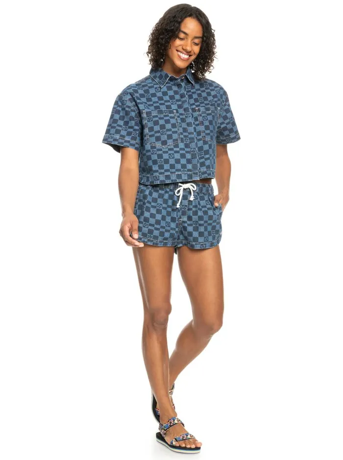 Roxy Tops Blue Wave Club Printed Short Sleeve Denim Shirt Mood Indigo Sol Power 8211 Women Roxy Tops Blue Wave Club Printed Short Sleeve Denim Shirt Mood Indigo Sol Power 8211 Women