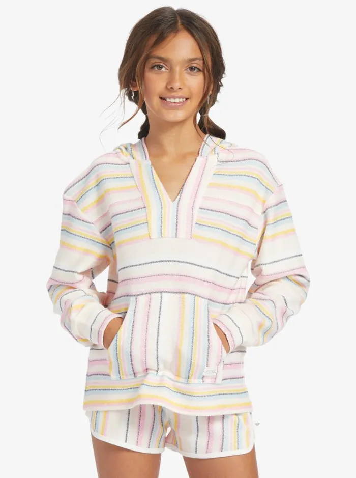 Roxy Tops Girl039s 416 Feels Like Summer Poncho Hoodie Pale Dogwood Hazy Stripe Clean 8211 Kids
