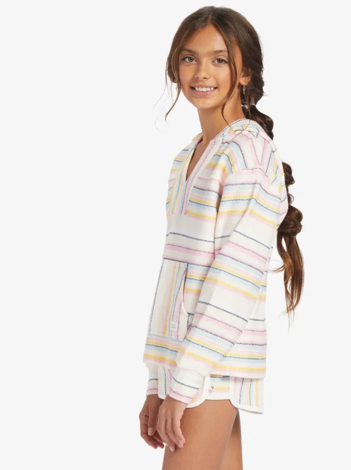 Roxy Tops Girl039s 416 Feels Like Summer Poncho Hoodie Pale Dogwood Hazy Stripe Clean 8211 Kids