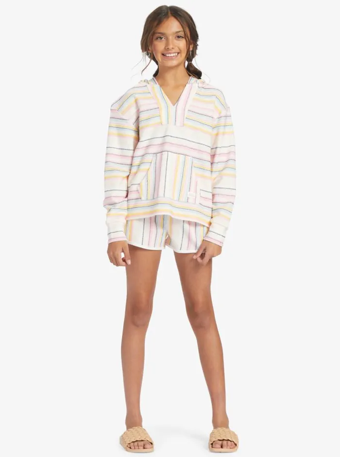 Roxy Tops Girl039s 416 Feels Like Summer Poncho Hoodie Pale Dogwood Hazy Stripe Clean 8211 Kids