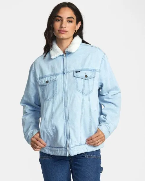 Rvca Bonfire Denim Jacket Bleach Wash Women Jackets